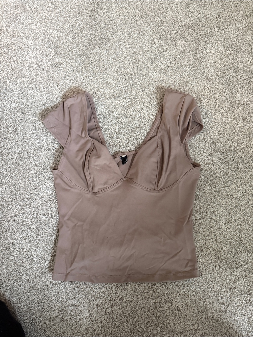 Women’s Square Neck Brown Crop Top with Cap Sleeves